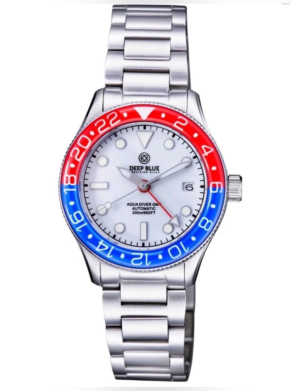 Deep Blue AQUA DIVER GMT AUTOMATIC 40mm RED/BLUE WHITE Dial 200m Dive Watch